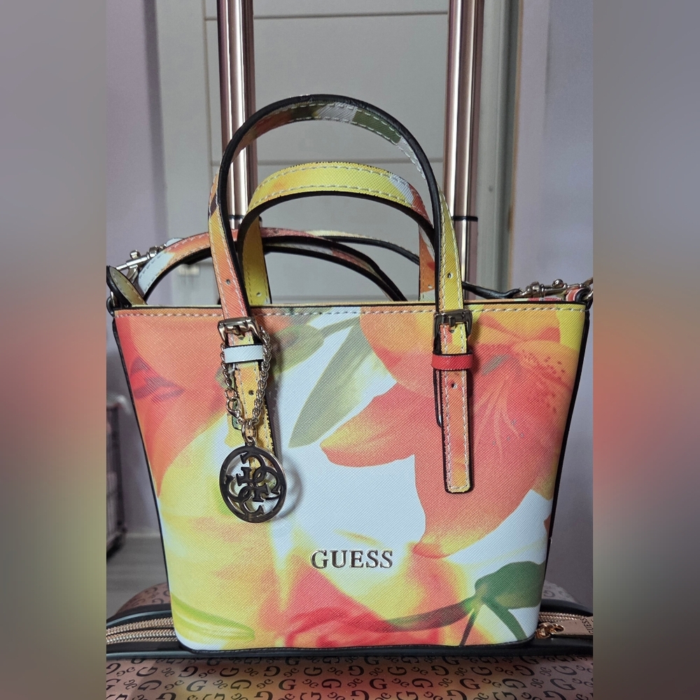 GUESS Yellow Orange Floral Mini Purse